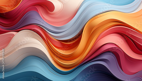The colorful 3D abstract gradient background with colorful wavy shapes and flowing scallop
