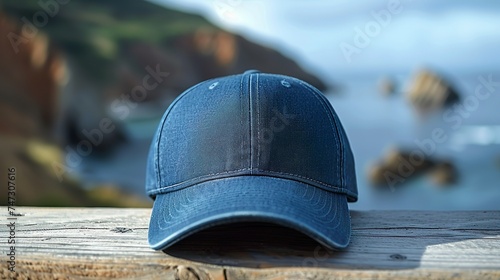 Cap mockup with funny sea background.