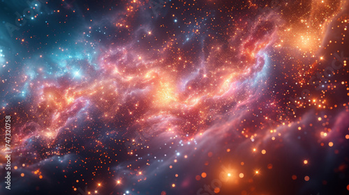 Texture of a cosmic kaleidoscope with a plethora of swirling galaxies and stars appearing like shards of colored gl.