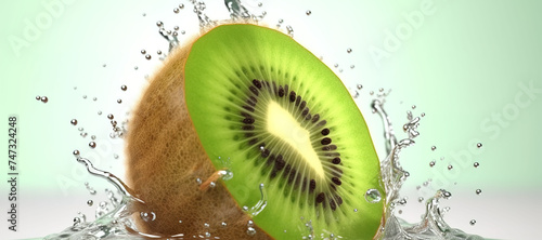 fresh kiwi fruit slices with water splash 44