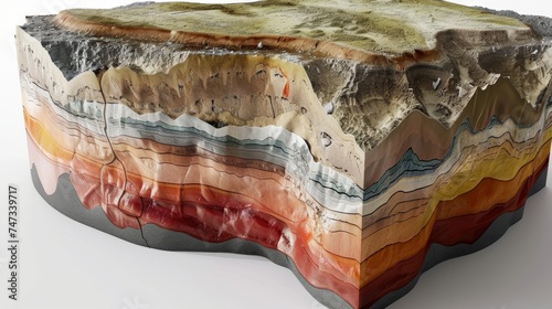 Cross-section of the Earth showing thermal layers, magma conduits, and mineral deposits