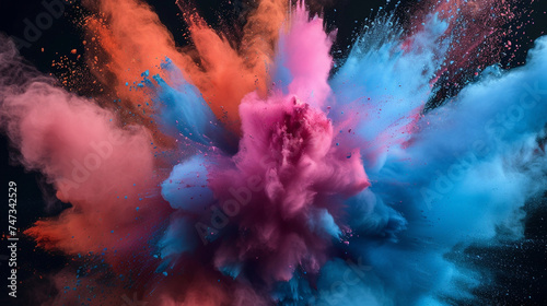 colored powder explosion isolated on black background