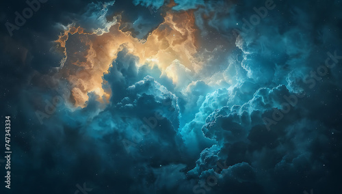 a blue cloud covered a sky with light around the clou