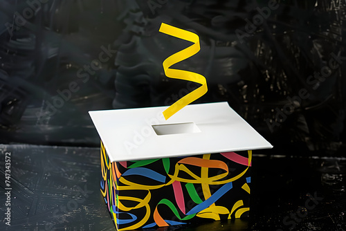 april fool's day abstract box with surprise and joke on black background, generative ai