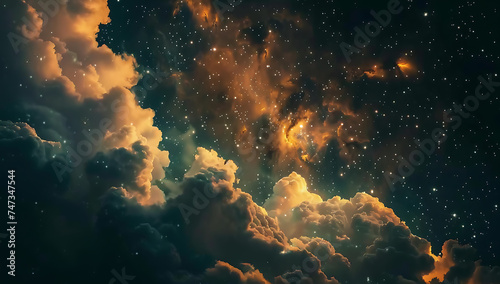 a dark space full of bright stars and clouds in the s