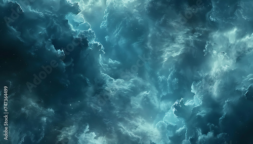 blue space background with clouds and light in the st