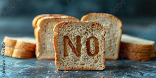 No bread. Say no to flour while dieting. Gluten intolerance and the concept of a gluten-free diet. No gluten. No calories. The inscription "NO".