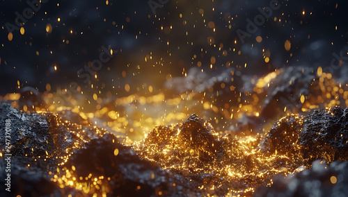 gold and gold glitter dark background in the style of