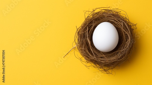 Eggs in nest on yellow background