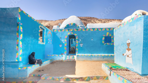 Colourful Nubian houses in Aswan, Egypt 