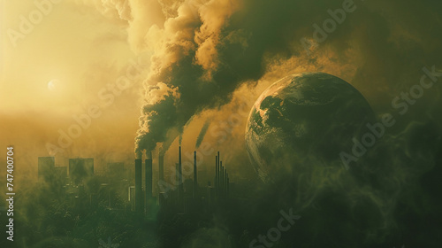 Landscape of pollution in City, Polluted Factory over Smog in the Air and Nature. Environmental and Industrial Issue that Polluted the Planet Earth, Air Pollution by Industrial Activity
