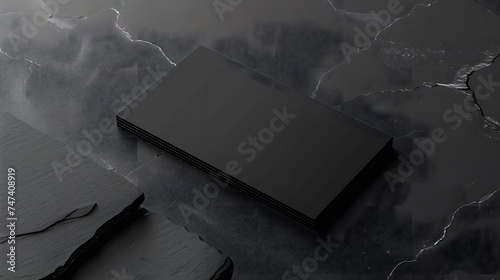 Blank black business card for mockup on black background textured. name card. copy space.
