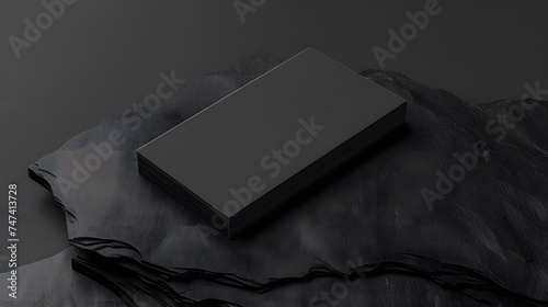 Blank black realistic business card for mockup on black background textured. name card. copy space. 