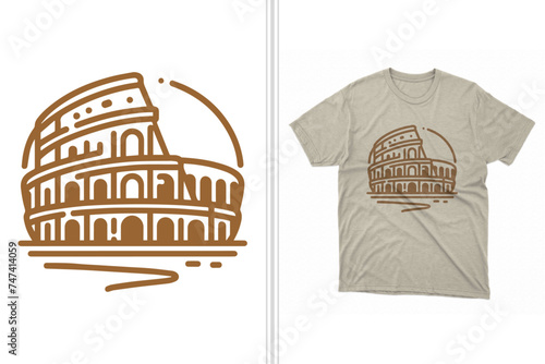 minimalist outline of a Colosseum t-shirt artwork, famous monument t-shirt design