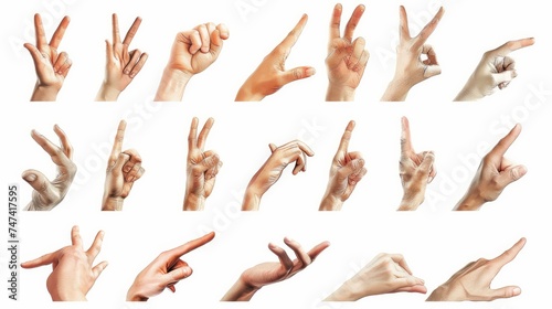 Hand sign language alphabet isolated on white 