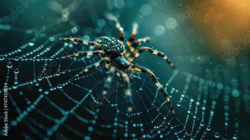 A spider sitting on top of a spider web. Suitable for nature and Halloween themes