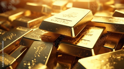 A pile of gold bars stacked on top of each other. Ideal for financial and wealth concepts