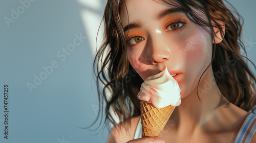 linda modelo sensual tomando um sorvete 