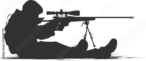 Silhouette sniper aiming at target black color only