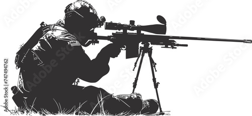 Silhouette sniper aiming at target black color only