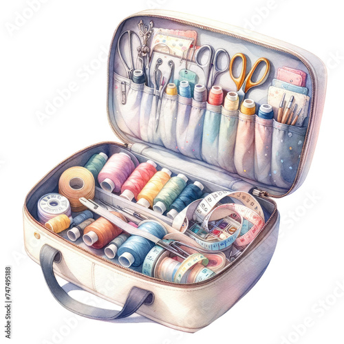 Bag for sewing supplies watercolor transparent background