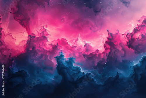 Vibrant Astral Nebula Impressionism, Digital art painting of an astral nebula in vibrant pink and turquoise, impressionist style.