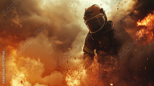Motorcyclist speeding through explosive backdrop - A dynamic image of a motorcyclist racing forward, engulfed in sparks and flames for an action-packed scene