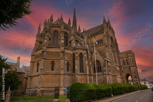 Colorful sunset sky over magnificent architectural masterpiece Arundel Cathedral