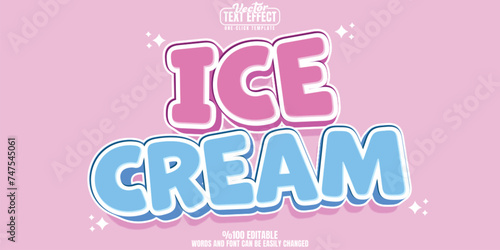 Ice cream editable text effect, customizable sweet and waffle 3D font style