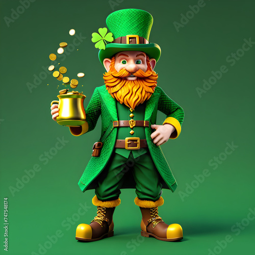 Cute Leprechaun Saint Patricks day irish cartoon clipart. Cute watercolor st.patrick gnome. 3dimension Leprechaun 