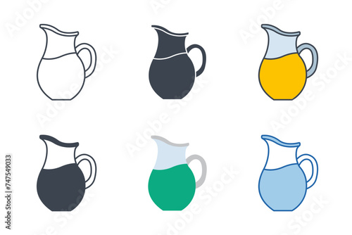 Pitcher icons with different styles. water pitcher symbol vector illustration isolated on white background