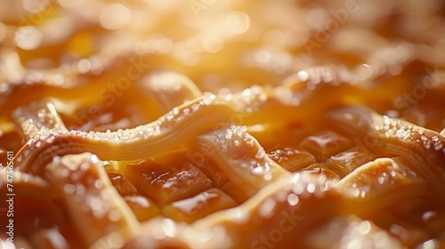 A close-up of a lattice pie crust.