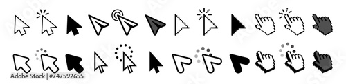 Set of Hand Cursor icons click and Cursor icons click. Pointer cursor сomputer mouse icon. Clicking cursor, pointing hand clicks icons