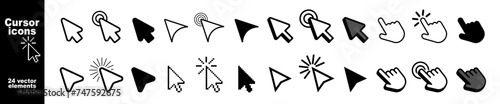 Set of Hand Cursor icons click and Cursor icons click. Pointer cursor сomputer mouse icon. Clicking cursor, pointing hand clicks icons