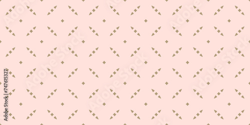 Luxury abstract floral seamless pattern. Vector gold and pink minimal background. Subtle minimalist geometric ornament. Delicate golden graphic texture with diamond shapes, grid. Elegant geo design