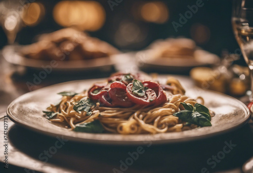 Italian food pasta served in restaurant