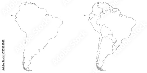 South America country Map. Map of South America in set white color