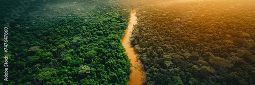 Dramatic Shift from Vibrant Rainforest to Barren Desert Separated by River