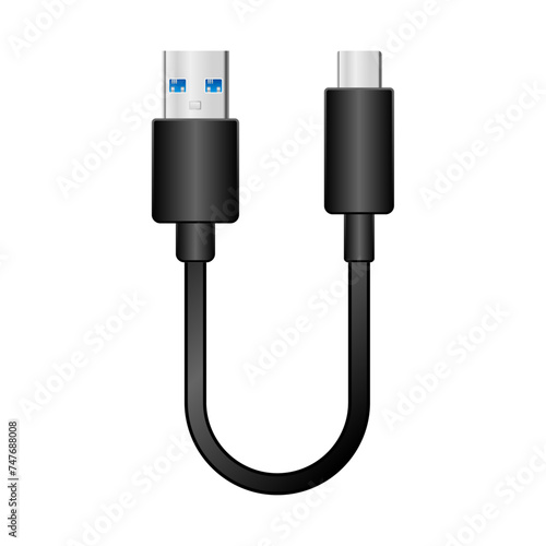 シンプルなイラスト_黒い変換ケーブル_USB Type-A 3.0からUSB Type-C