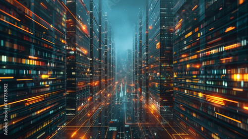 Digital library towers soaring above an internet metropolis