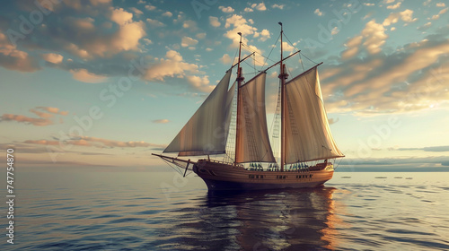 sailing ship in the sea, old wooden ship windjammer 