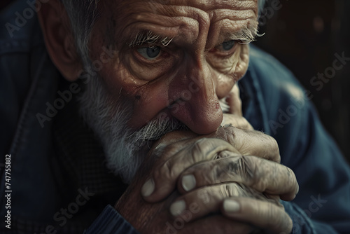 老人男性の困った顔、絶望の感情
