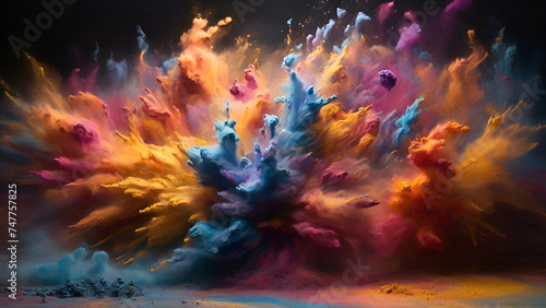 explosion of colorful dust, swirling and dancing in the air, creating a mesmerizing display of hues and shades