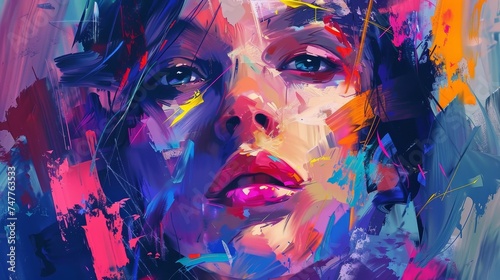 Abstract Realism Portrait Blending Vivid Colors with Emotional Expression 