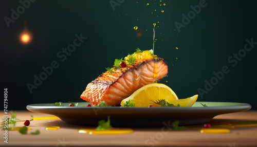 Freshness and gourmet slice of seafood fillet sashimi with lemon