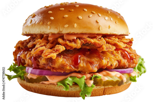 Spicy Zinger Burger Delight on Transparent Background.