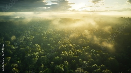Enchanting Amazon Rainforest Sunset: Aerial View Captured by Canon RF 50mm f/1.2L USM Lens