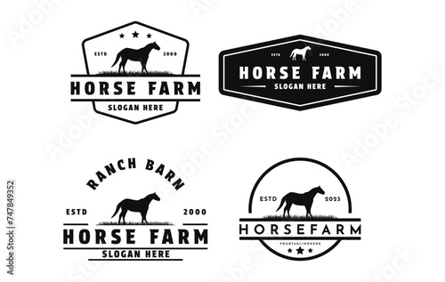 set of horse farm logo design vintage retro badge and label