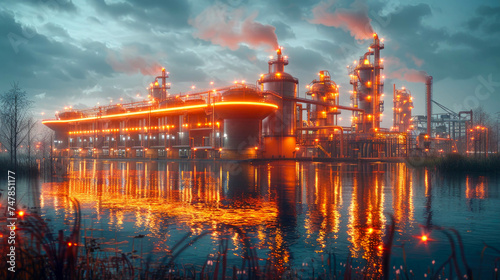Oil refinery at twilight. Oil and gas industry