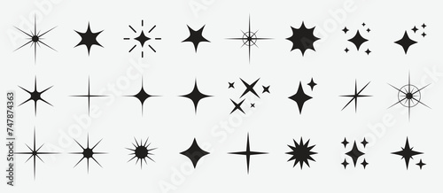 Set stars line art icon. Vector four-pointed star for logo, social media stories